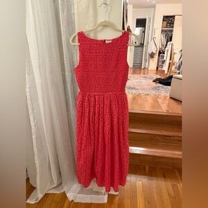 Elegant Pink and Red Sleeveless Midi Dress